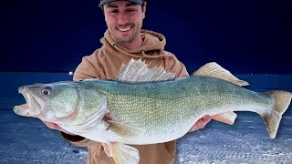 Ice Fishing BIG Walleyes  Overnight on Lake Winnipeg in a Yetti Wheelhouse [upl. by Ninon]