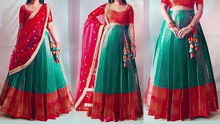 Perfect Knife Pleated Lehenga Skirt Cutting and Stitching easily  Convert saree into lehenga [upl. by Hakceber]