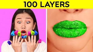 100 LAYERS CHALLENGE  1000 Coats of Nails Lipstick Makeup DARE GAME by 123 GOCHALLENGE [upl. by Mat]