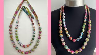 Diy Beautiful Liberty Fabric Beads necklace  Long Fabric Necklace  Beads Necklace  Collar de tela [upl. by Haididej]