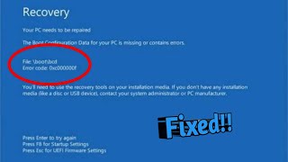 Error Code 0xc00000f  How to fix Error Code 0xc00000f  Blue screen Error [upl. by Nalhsa]