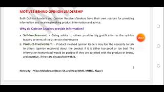 M421CBMRUnit 4Lec No 25 Opinion leadership MeaningMotivesDynamics amp typeVikas Mahalawat [upl. by Atreb887]