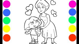 Dora and Mami Coloring Book Pages Art Colours for Kids with Colored Markers [upl. by Binette]