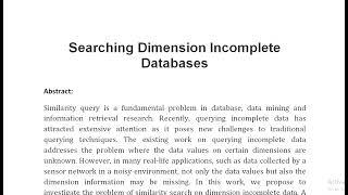 Searching Dimension Incomplete Databases [upl. by Eireva]