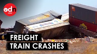 Giant Freight Train Crashes and Derails in Rural Australia [upl. by Ahsata]