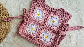 Motifli ÖNLÜK SÜVETER YELEK MODELİZARA YELEK MODELİGRANNY SQUARE CROCHET VEST TUTORİAL [upl. by Esilahc]