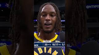 quotGood job partnerquot 🤠🤝 TJ McConnell Interrupts Myles Turners Interview After Win in Dallas [upl. by Boylston]