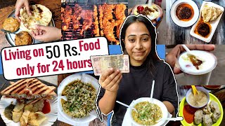 Living on Rs50 Food only for 24 hours  Food challenge  10 Street Food under Rs50 [upl. by Adelice]