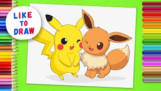 How to Draw PIKACHU and EEVEE step by step  Cute POKEMON Drawing Tutorial  Simple Easy Guide Tips [upl. by Atnuahs]