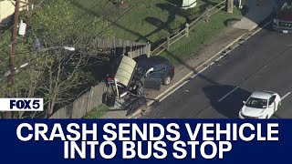 Crash sends vehicle into bus stop in Hillandale [upl. by Buskirk]