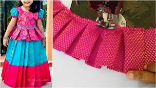 Simple pattu pavadai sattai cutting and stitching easy method Pattu pavadai designs blouse design [upl. by Vigen]