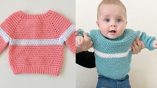 Crochet Simple Stripe Pullover Sweater [upl. by My959]