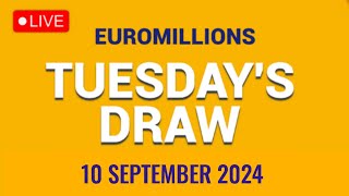 The National Lottery Euromillions Live draw results from Tuesday 10 Sep 2024  euro millions live [upl. by Anura]