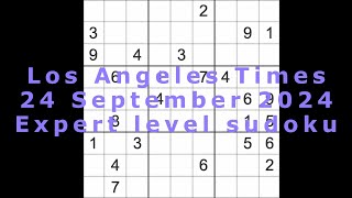 Sudoku solution – Los Angeles Times 24 September 2024 Expert level [upl. by Nelyaw116]