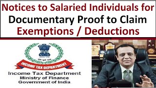 Income Tax Dept Serves Notices to Salaried Individuals for Proof to Claim Exemptions  Deductions [upl. by Waynant]