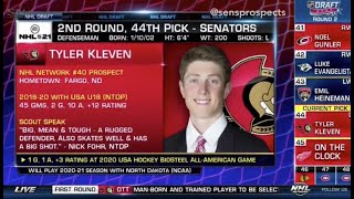 Tyler Kleven  2020 NHL Entry Draft Selection Ottawa Senators [upl. by Theall526]