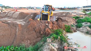 Wonderful Filling Up Sand New Projects By SHANTUI DH17c2 Dozer With Shacman Dump Trucks load of sand [upl. by Akirehs344]