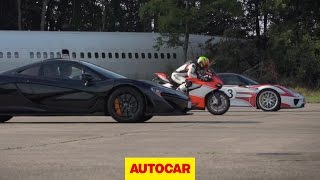 McLaren P1 vs Porsche 918 Spyder vs Ducati 1199 Superleggera  drag race [upl. by Richel]