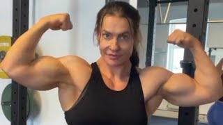 Beautiful muscular woman flexing big biceps [upl. by Oralle]