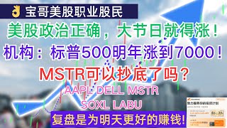 美股政治正确，大节日就得涨！机构：标普500明年涨到7000！MSTR可以抄底了吗？AAPL DELL MSTR SOXL LABU 11262024 [upl. by Elagiba]