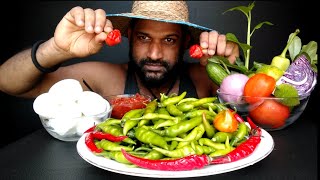 Green chilli Boiled eggs with chilli salt sauce ASMR eating Mukbang 05072024 [upl. by Hofmann]