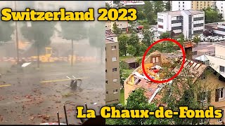 Unbelievable Footage Tornado Storm Ravages La ChauxdeFonds Switzerland Sturm [upl. by Jehovah]