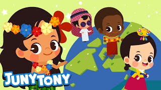 Los Saludos del Mundo  Hola en Diferentes Idiomas  Culturas del Mundo  JunyTony en español [upl. by Aidnyl]