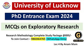 Exploratory Research PhD Entrance Exam  University of Lucknow 2024 [upl. by Nrek]