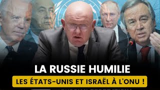 RÉUNION EXPLOSIVE À LONU  LA RUSSIE DÉMOLIT LES ÉTATSUNIS ET ISRAËL [upl. by Anaujait]