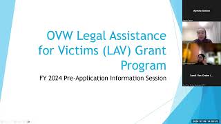 OVW Fiscal Year 2024 Legal Assistance for Victims LAV PreApplication Information Session [upl. by Sigrid]