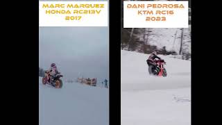 Dani Pedrosa vs Marc Marquez rode motogp bike on thr snow [upl. by Aennyl191]