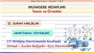 GENEL MUHASEBE 17 – Muhasebe Hesapları  II Duran Varlıklar – Amortisman Hesaplama Yöntemleri [upl. by Lalaj]