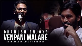 Dhanush enjoys Venpani Malare amp Paarthaen Live by RR  Sean Roldan Live in Chennai  Silver Tree [upl. by Erline]