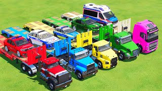 TRANSPORTING PIXAR CARS amp FRUITS WITH COLORED amp JOHN DEERE vs CLAAS vs TRACTORS  BeamNGdrive 983 [upl. by Anirbed]