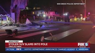 Stolen SUV Slams Into Pole In Chollas Creek [upl. by Darej]