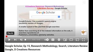 Google Scholar Ep 15 Research Methodology Search Literature Review Google D Creations Resources [upl. by Migeon488]