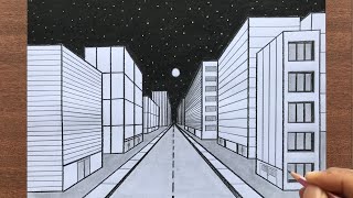 How to Draw a Town in 1Point Perspective [upl. by Marc]