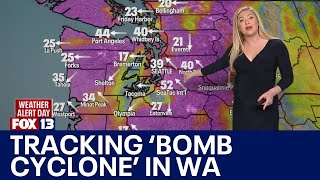 Seattle weather Bomb cyclone brings strong winds rain and snow  FOX 13 Seattle [upl. by Alford83]