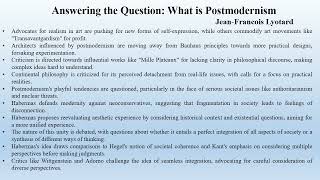 Lyotards quotAnswering the Question What is Postmodernismquot Summary [upl. by Ecinreb]