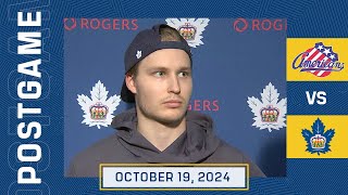 Toronto Marlies Media Availability  Postgame vs Rochester Americans  October 19 2024 [upl. by Eresed]