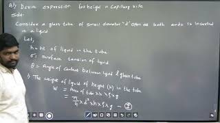 Derive expression for Capillary rise FM 1 [upl. by Ronny]