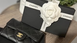 UNBOXING  CHANEL CLASSIC CARD HOLDER BLACK CAVIAR GOLD HARDWARE [upl. by Aicercal271]