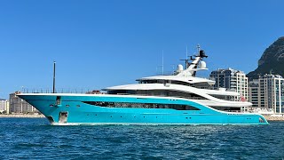 GO Yacht 77m Turquoiseyachts Built SuperYacht Departing Gibraltar [upl. by Aisatana355]