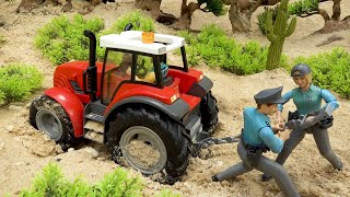 Police Rescue Tractor Trapped from the Mud  Toy Police Car Story  BIBO TOYS [upl. by Noffets]