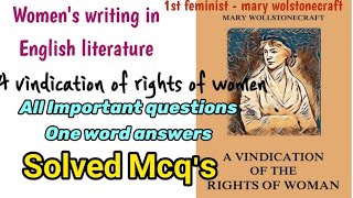 a vindication of the rights of women by mary wollstonecraft mcq  important mcq  feminist mcq mcq [upl. by Rema]