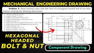 Bolt and Nut Assembly  Component Drawing  Assembly Drawing  ME Drawing drawing [upl. by Vachill]