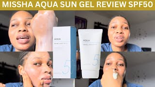 Honest Review on Missha Aqua Sun gel SPF 50 First impression sunscreen Review on black Girl [upl. by Renba679]