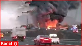 Another fierce fire in Moscow  after the explosion fire spread to an area of 800 square meters [upl. by Uel]