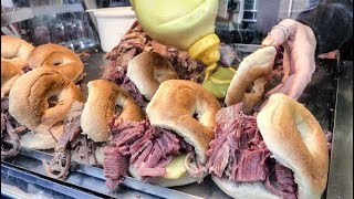 Bagels with Salty Beef Seen and Tasted in Brick Lane London [upl. by Ybeloc]