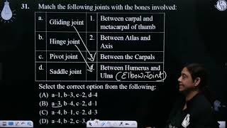 Match the following joints with the bones involved a Gliding joint 1 Between carpal [upl. by Vandyke]